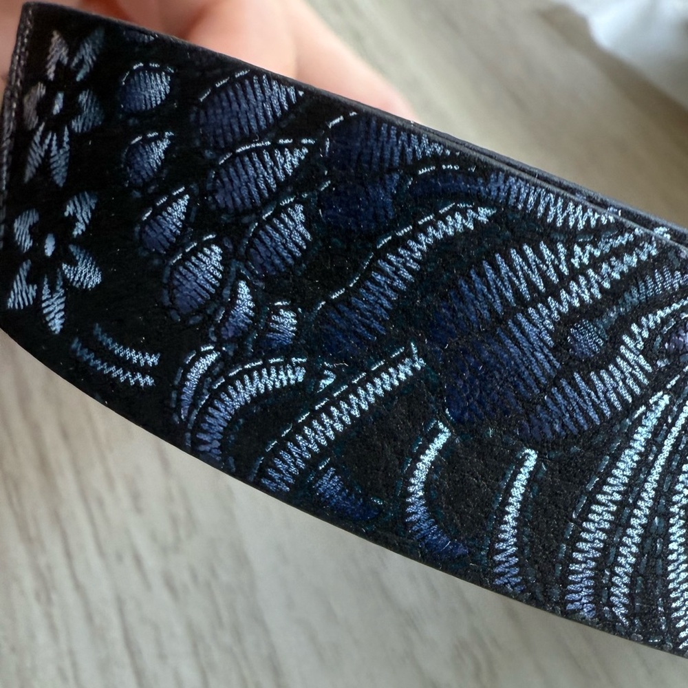 Embassy London Genuine Leather Patterned Blue Men's Belt - Picture 3 of 7